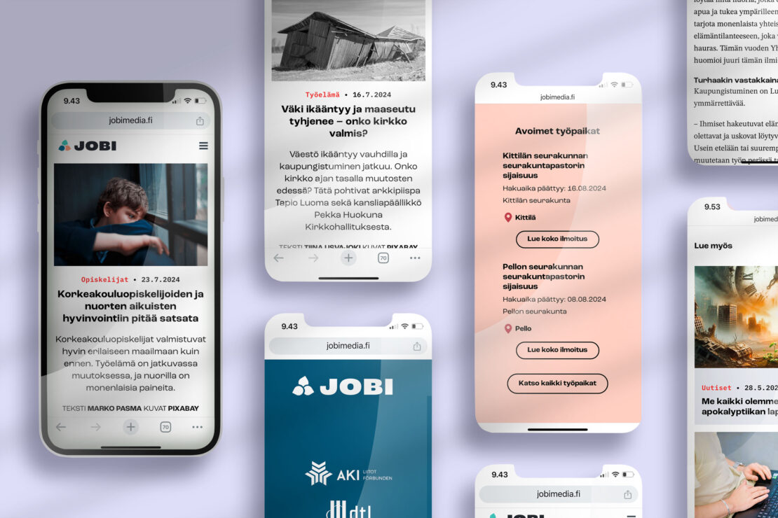 Kuva Jobin visuaalisesta ilmeestä mobiilissa