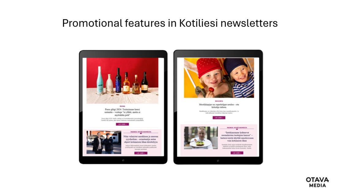 Promos in Kotiliesi newsletters