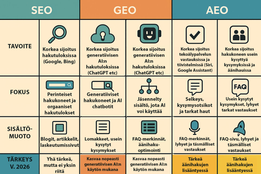 SEO, GEO ja AEO