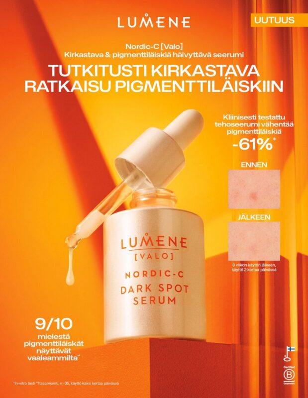 Lumenen kokosivumainos ja tuotenäyte liimapisteellä Anna 12/2026
